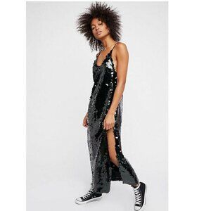 𝅺Intimately Free People Black Paillette Sequins maxi Dress NWOT